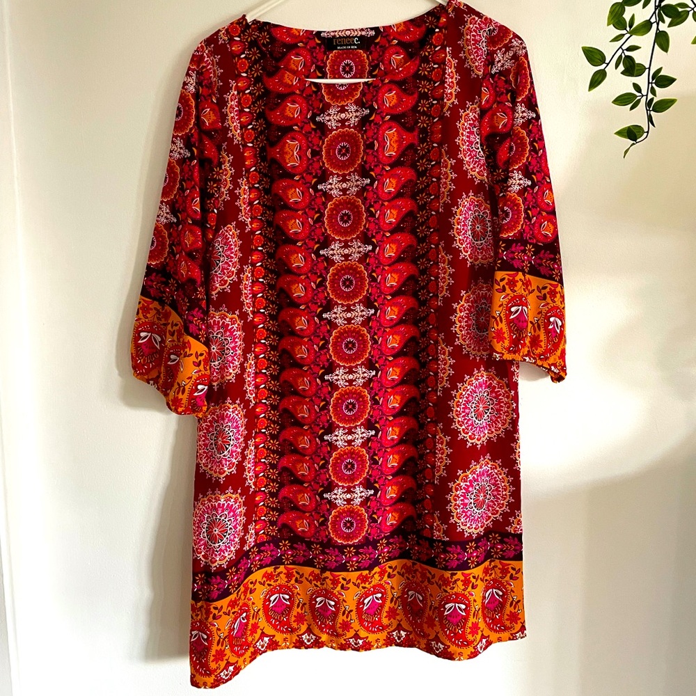 Renee C. Red and Orange Patterned Tunic